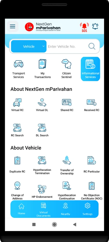 NextGen mParivahan Official Android Dashboard containing DL details
